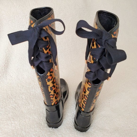 NWT Coach Leopard Print Tall Rain Boots - Picture 4 of 5